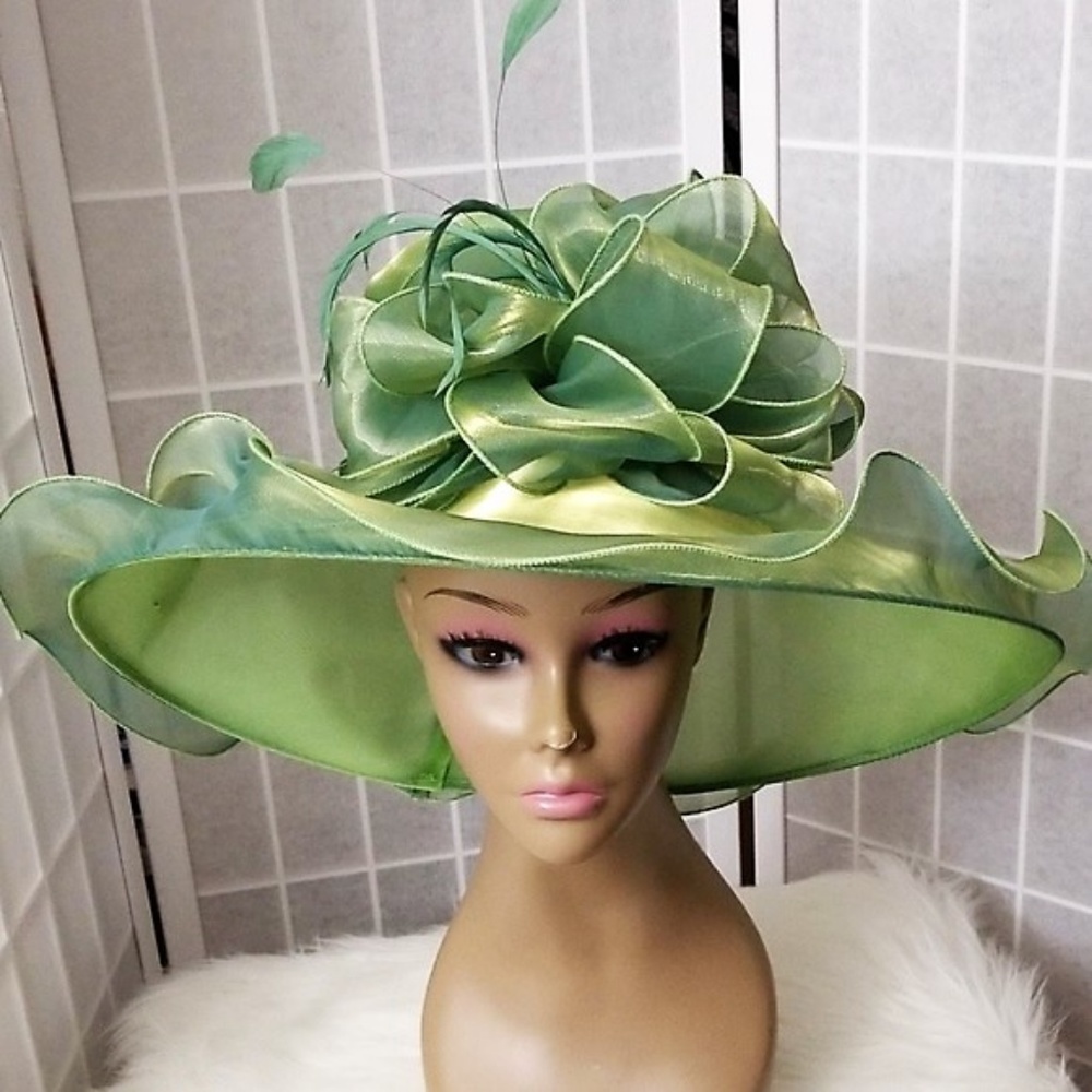 Green satin dress hat